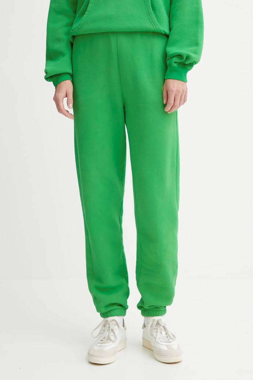 American Vintage pantaloni de trening culoarea verde, uni, IZU05B