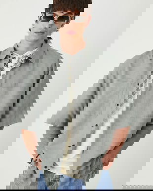 Medicine cămașă culoarea verde, cu guler clasic, relaxed