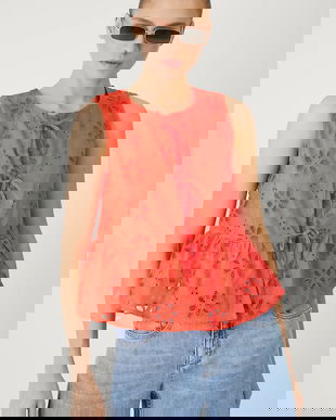 Medicine bluză din bumbac culoarea portocaliu, in modele florale