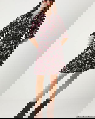 Medicine rochie culoarea bordo, mini, evazați