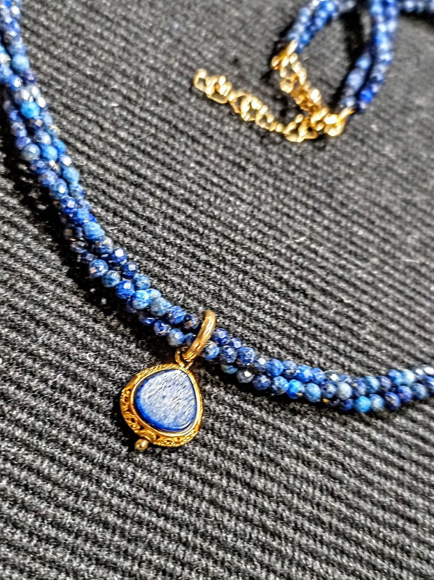 Colier vermeil X3 lapis lazuli charm argint placat cu aurclasic trendy - Transport gratuit