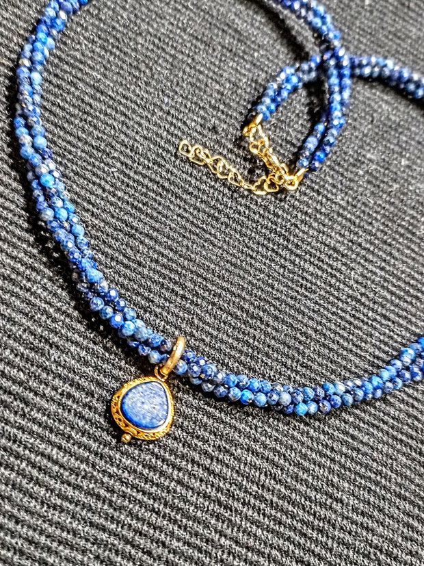Colier vermeil X3 lapis lazuli charm argint placat cu aurclasic trendy - Transport gratuit