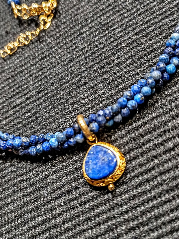 Colier vermeil X3 lapis lazuli charm argint placat cu aurclasic trendy - Transport gratuit