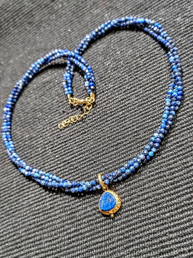 Colier vermeil X3 lapis lazuli charm argint placat cu aurclasic trendy - Transport gratuit