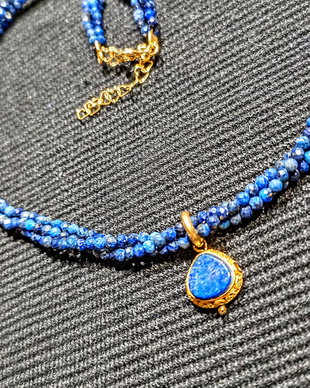Colier vermeil X3 lapis lazuli charm argint placat cu aurclasic trendy - Transport gratuit