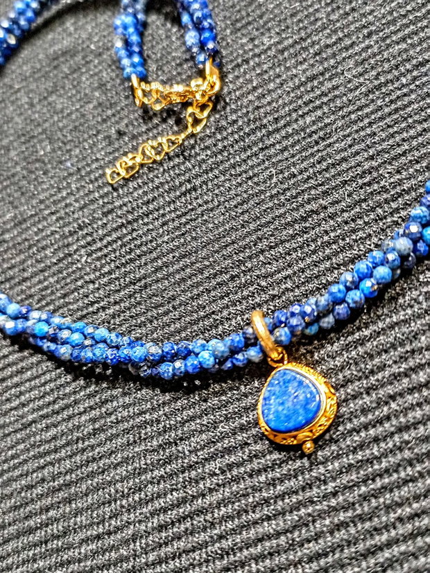 Colier vermeil X3 lapis lazuli charm argint placat cu aurclasic trendy - Transport gratuit