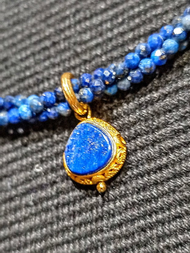 Colier vermeil X3 lapis lazuli charm argint placat cu aurclasic trendy - Transport gratuit