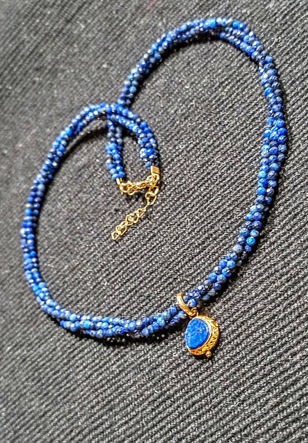 Colier vermeil X3 lapis lazuli charm argint placat cu aurclasic trendy - Transport gratuit