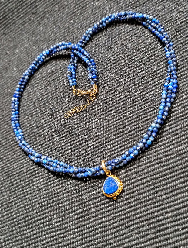 Colier vermeil X3 lapis lazuli charm argint placat cu aurclasic trendy - Transport gratuit