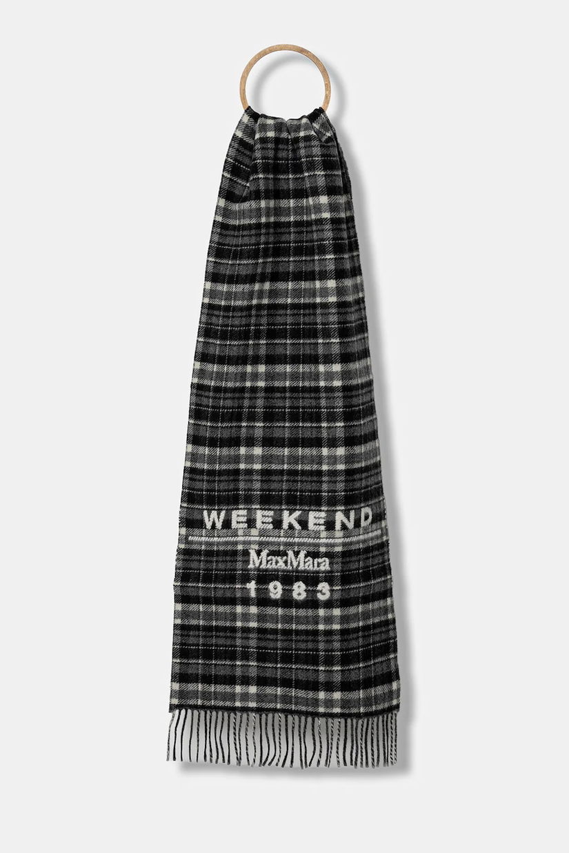 Weekend Max Mara fular de lână PAGELLA culoarea gri, cu imprimeu, 2525546085600