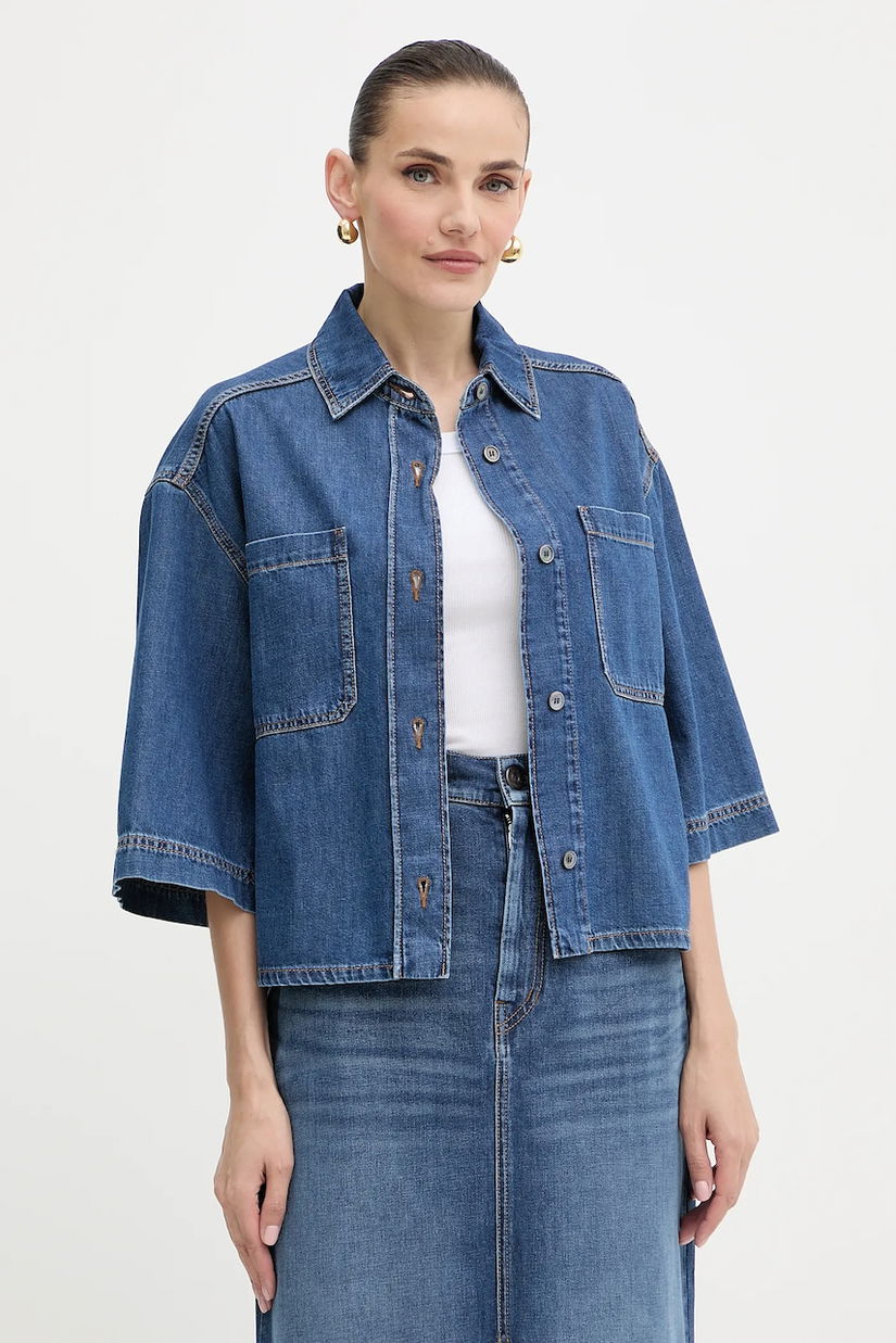 Weekend Max Mara cămașă jeans ENZA culoarea albastru marin, cu guler clasic, relaxed, 2525116081600