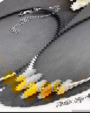 Colier statement handmade unicat agate galbene (cod1261)