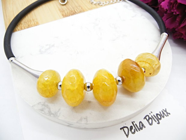 Colier statement handmade unicat agate galbene (cod1261)