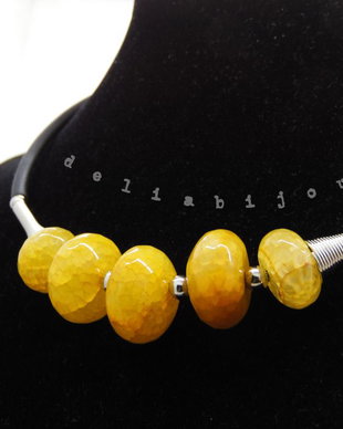 Colier statement handmade unicat agate galbene (cod1261)