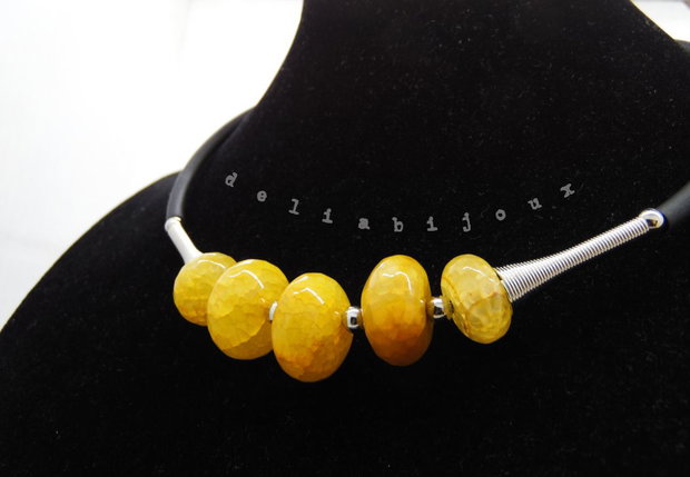 Colier statement handmade unicat agate galbene (cod1261)