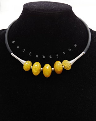 Colier statement handmade unicat agate galbene (cod1261)
