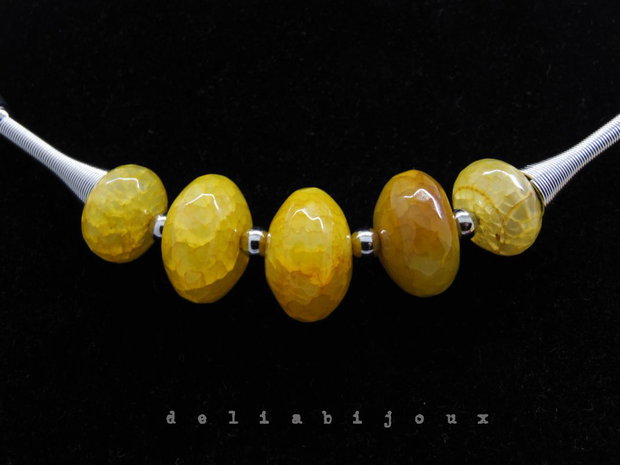 Colier statement handmade unicat agate galbene (cod1261)