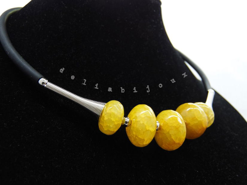 Colier statement handmade unicat agate galbene (cod1261)
