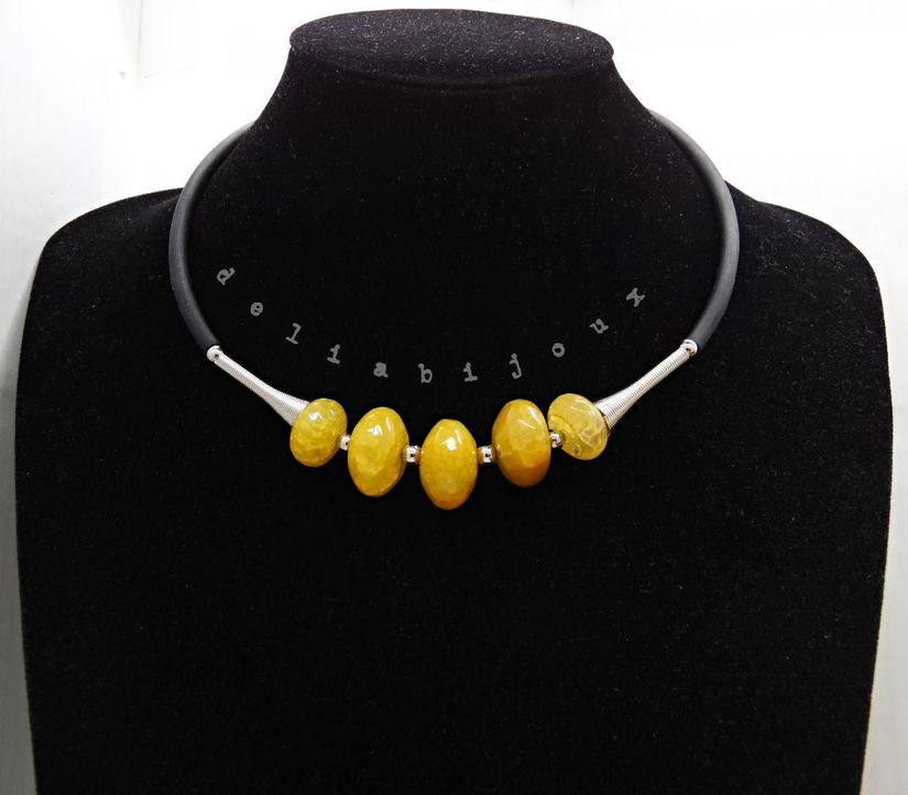 Colier statement handmade unicat agate galbene (cod1261)