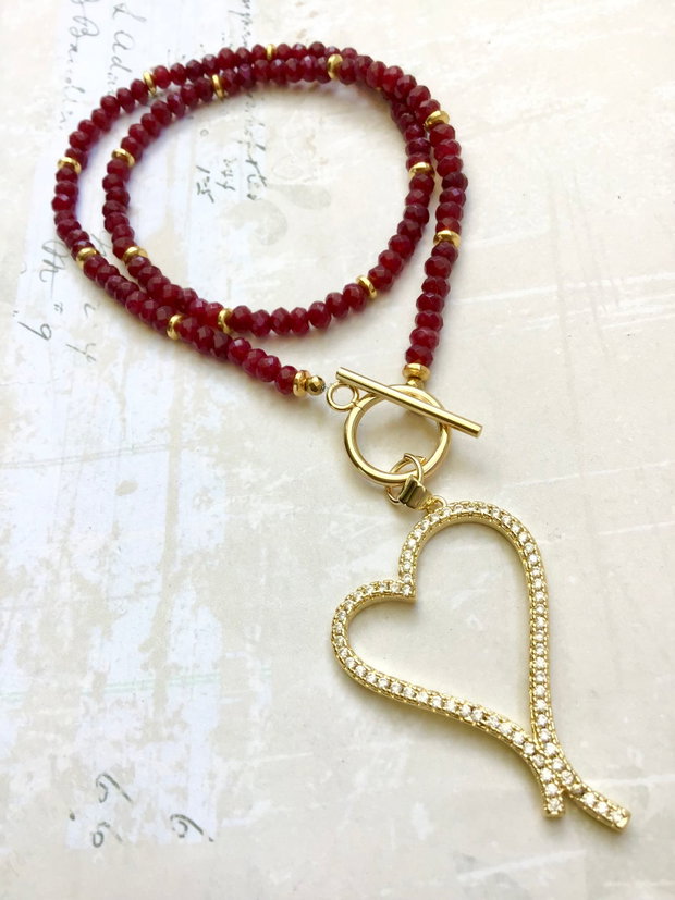 Colier inima aurie & agate visinii