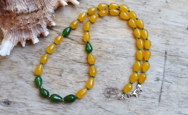 Colier agate galbene si verzi, argint rodiat