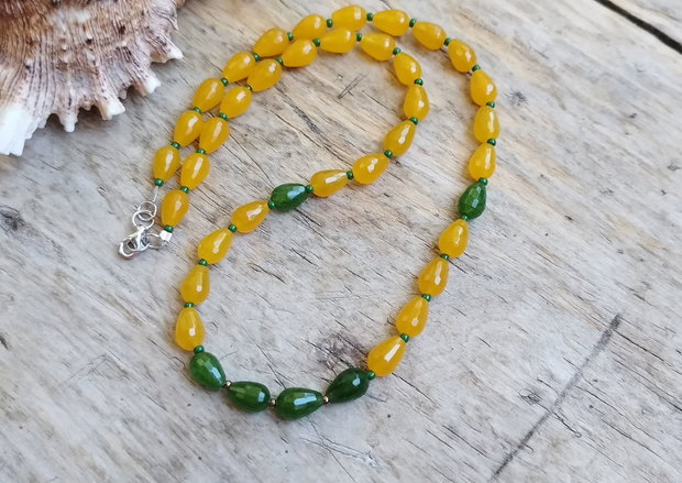 Colier agate galbene si verzi, argint rodiat