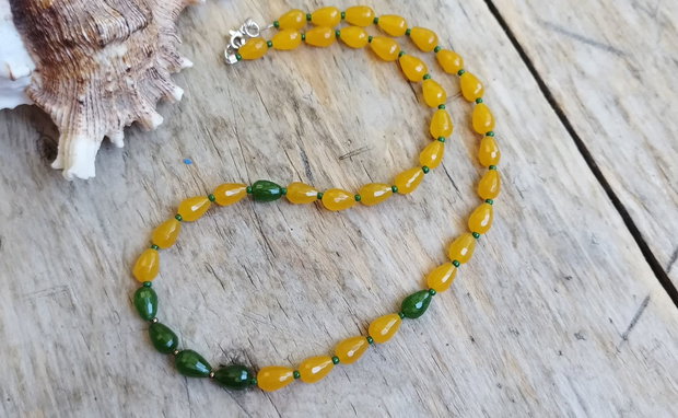 Colier agate galbene si verzi, argint rodiat