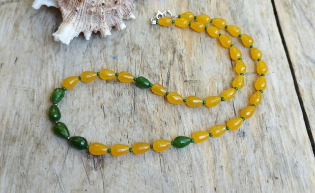 Colier agate galbene si verzi, argint rodiat