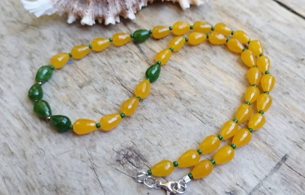 Colier agate galbene si verzi, argint rodiat