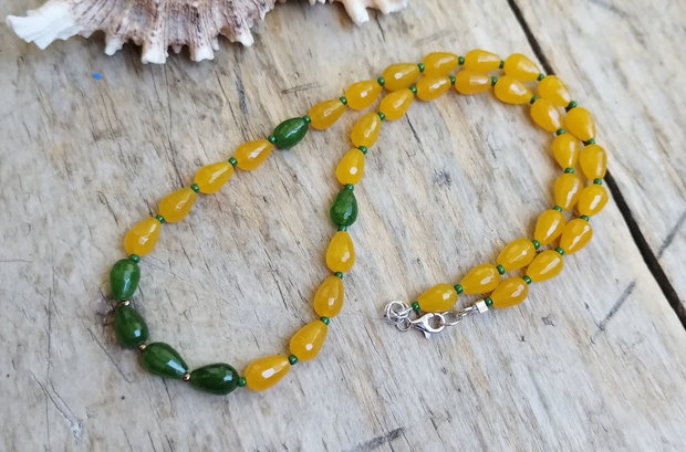 Colier agate galbene si verzi, argint rodiat