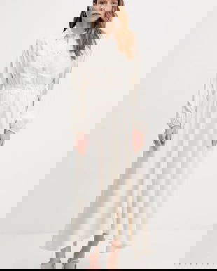 Answear Lab rochie din in culoarea bej, maxi, evazati