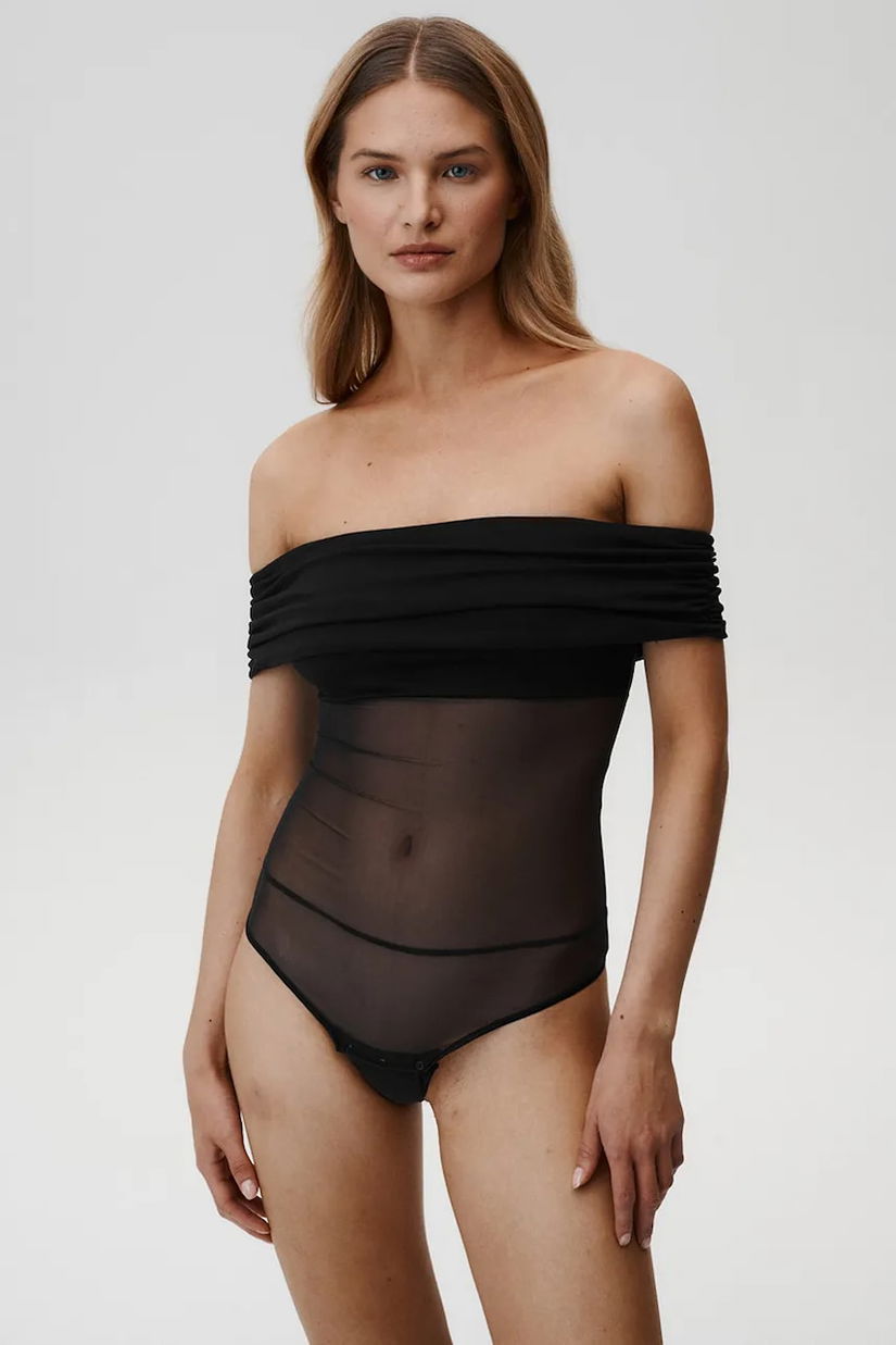 Undress Code bluză Libra Bodysuit Thong femei, culoarea negru, uni, 839