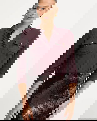 Elisabetta Franchi cămașă culoarea bordo, cu guler clasic, regular, CA12256E2