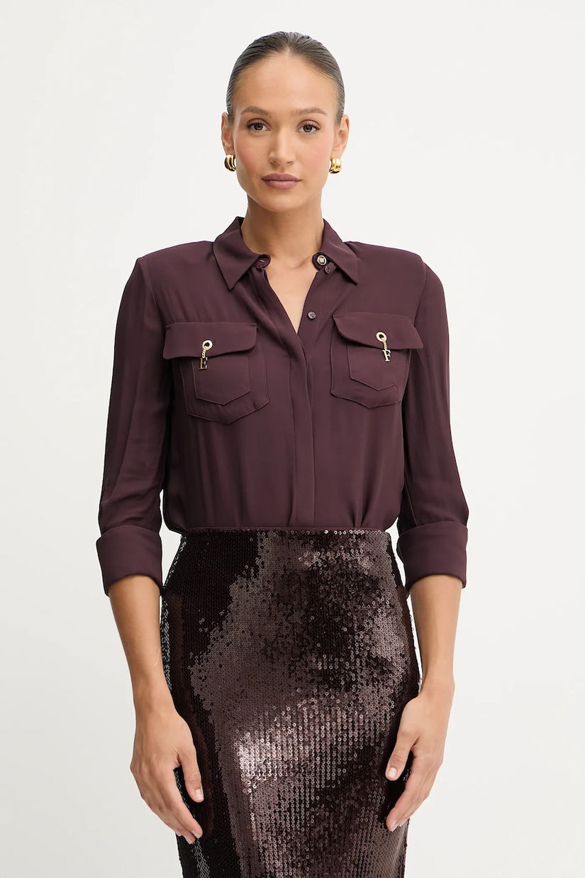 Elisabetta Franchi cămașă culoarea bordo, cu guler clasic, regular, CA12256E2