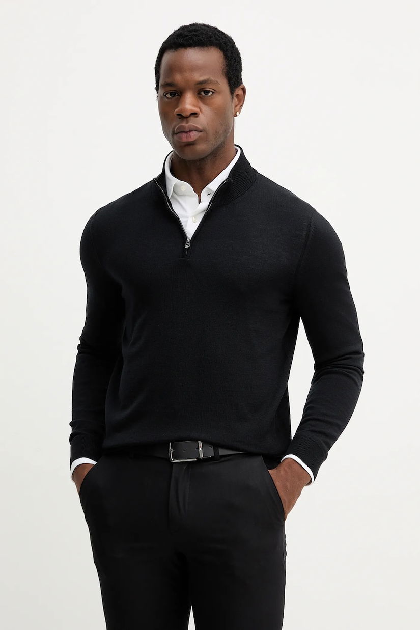 BOSS pulover de lână culoarea negru, light, cu turtleneck, 50528300