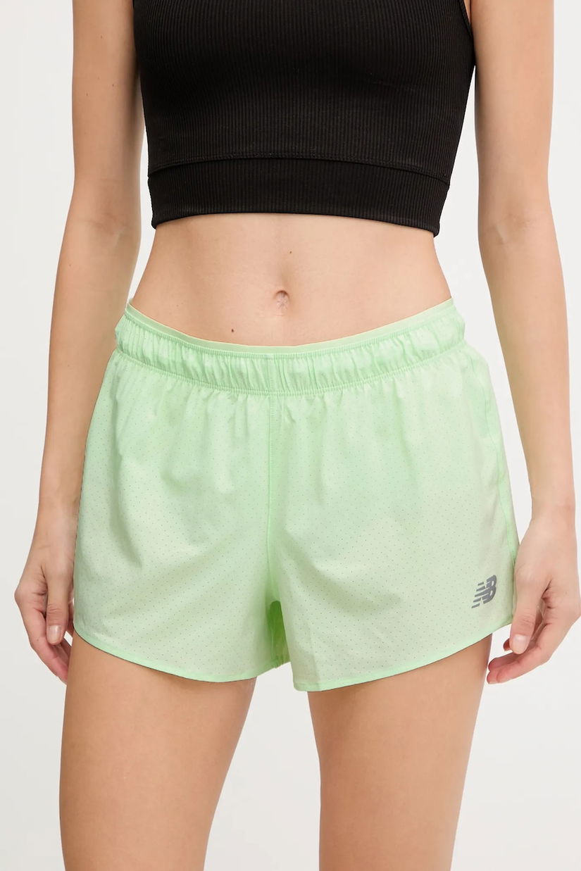 New Balance pantaloni scurți de antrenament culoarea verde, uni, high waist, WS41286MEW