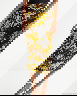 Versace Jeans Couture fustă culoarea negru, midi, creion, 79HAE806 JS500