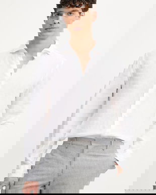 Joop! cămașă de in bărbați, culoarea alb, cu guler italian, slim, 30046075