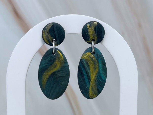 Cercei din lut polimeric EMERALD SWIRL #C0159
