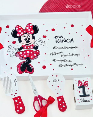 Tava Minnie Mouse personalizata pictata manual set prima aniversare