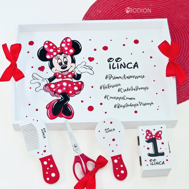 Tava Minnie Mouse personalizata pictata manual set prima aniversare