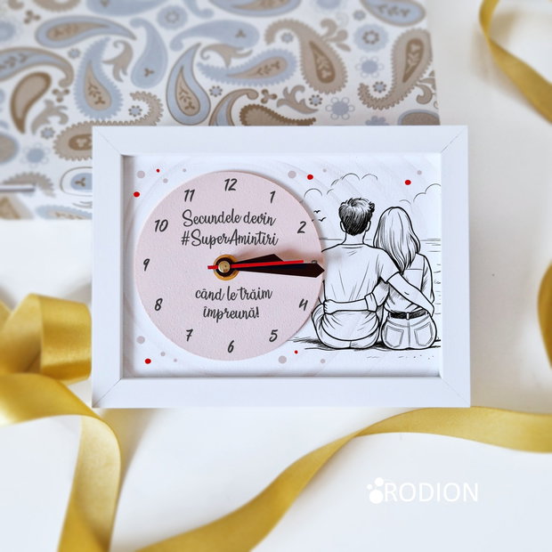 Ceas cuplu realizat manual, personalizat cu mesaj, cadou aniversare casatorie