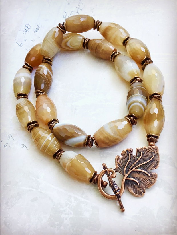 Colier vintage agate dantela naturale