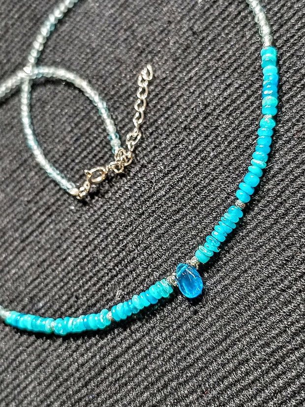 Colier argint opal de foc Paraiba apatit apatit neon brioleta minimalist boho chic trendy - Transport gratuit