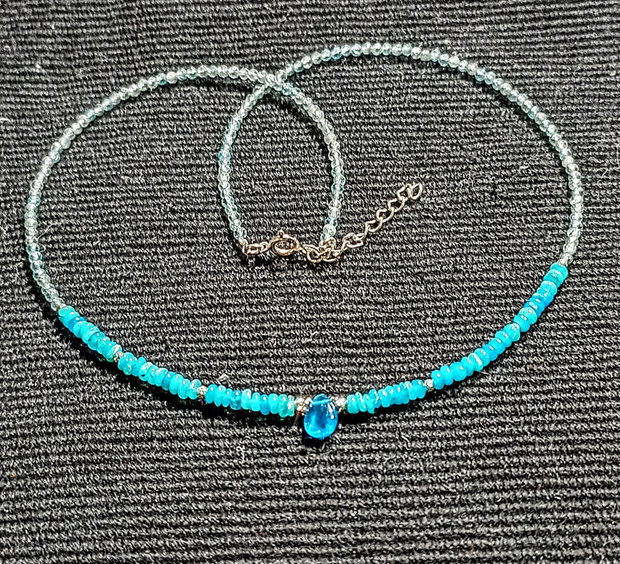 Colier argint opal de foc Paraiba apatit apatit neon brioleta minimalist boho chic trendy - Transport gratuit