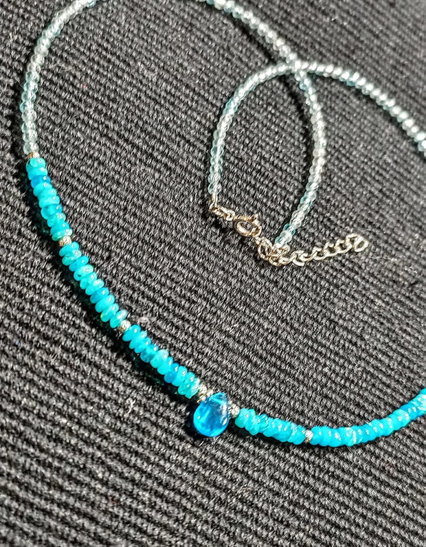 Colier argint opal de foc Paraiba apatit apatit neon brioleta minimalist boho chic trendy - Transport gratuit