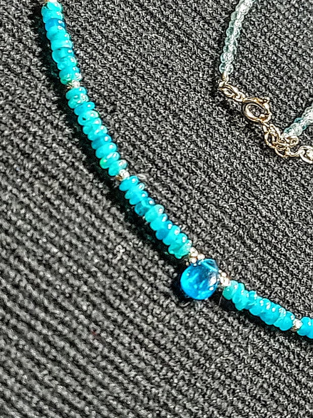 Colier argint opal de foc Paraiba apatit apatit neon brioleta minimalist boho chic trendy - Transport gratuit