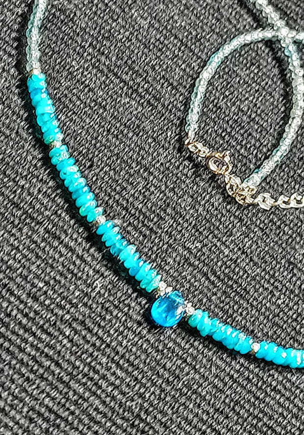 Colier argint opal de foc Paraiba apatit apatit neon brioleta minimalist boho chic trendy - Transport gratuit