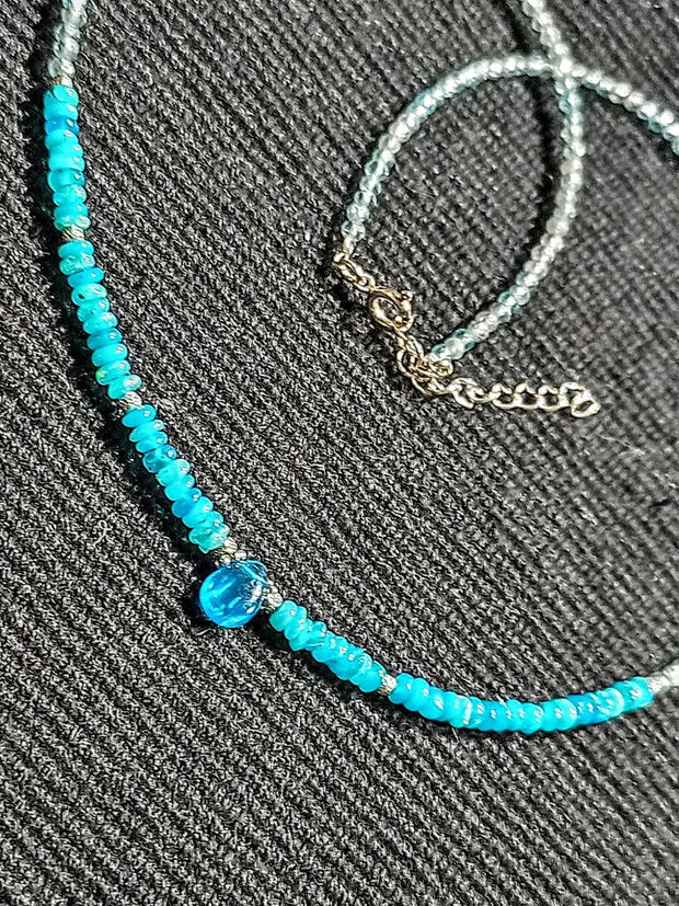 Colier argint opal de foc Paraiba apatit apatit neon brioleta minimalist boho chic trendy - Transport gratuit