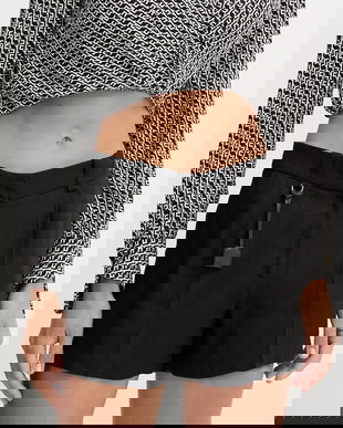 Elisabetta Franchi pantaloni scurți din in culoarea negru, neted, high waist, SH01252E2